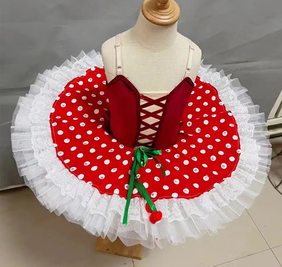 Girls Lace Ballet Costume Polka Dot Princess Tutu Dress