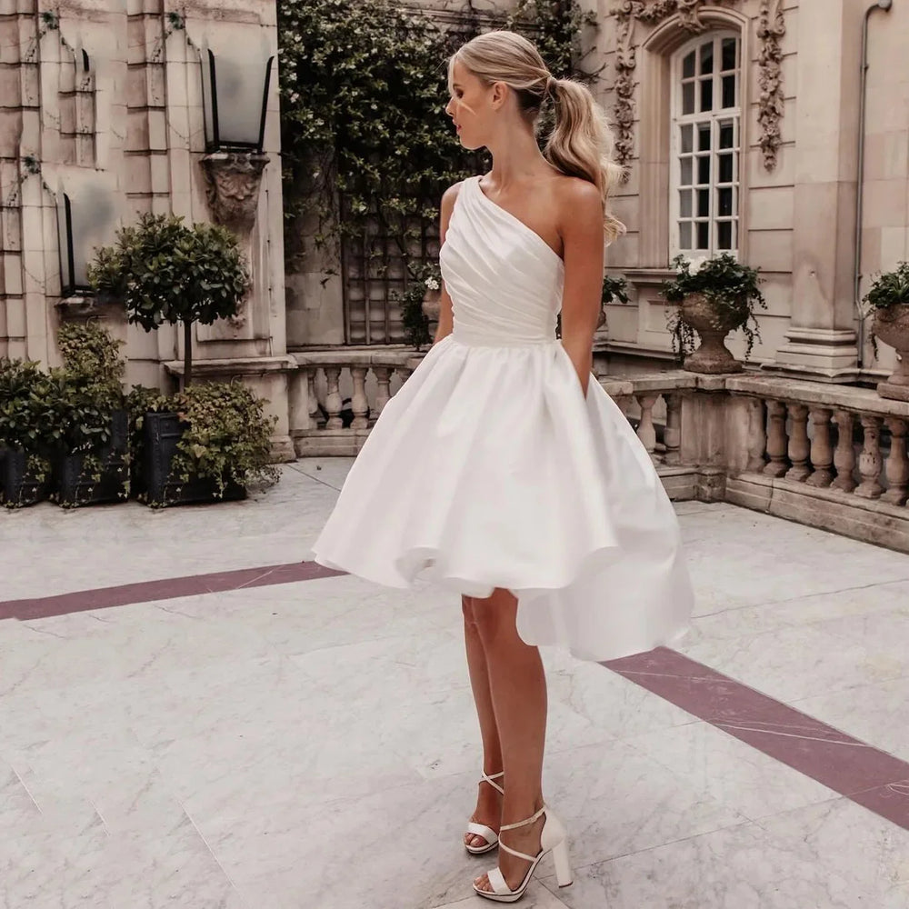 Mini Satin Wedding Dress Above Knee Suitable for Boho Beach Party