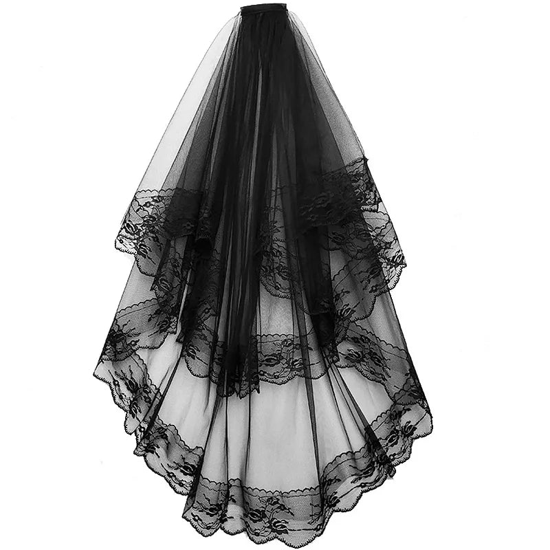 
                      
                        Elegant Two Layers Short Lace Bridal Veil Black White Wedding Veils with Comb
                      
                    