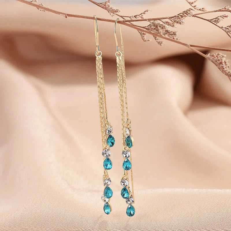 
                      
                        Emerald Green Crystal Zircon Drop Earrings For Women Fashion Long Tassel Party Jewelry
                      
                    