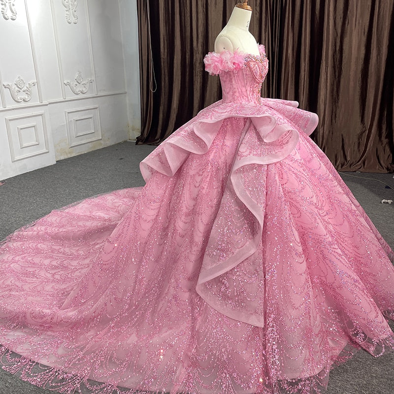 
                      
                        Luxury Quinceanera Dress With Sequins Short Sleeve Chapel Train
                      
                    