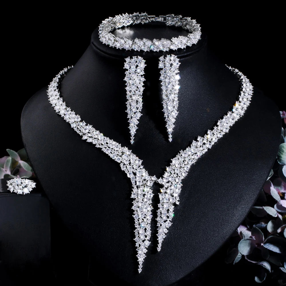 Brilliant Big Luxury Dinner Party Cubic Zirconia Wedding Bridal Costume Jewelry Set