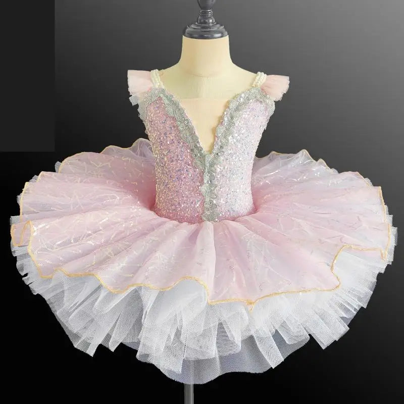Girls Ballerina Tulle Costume Sequin Dance Dress  Leotard