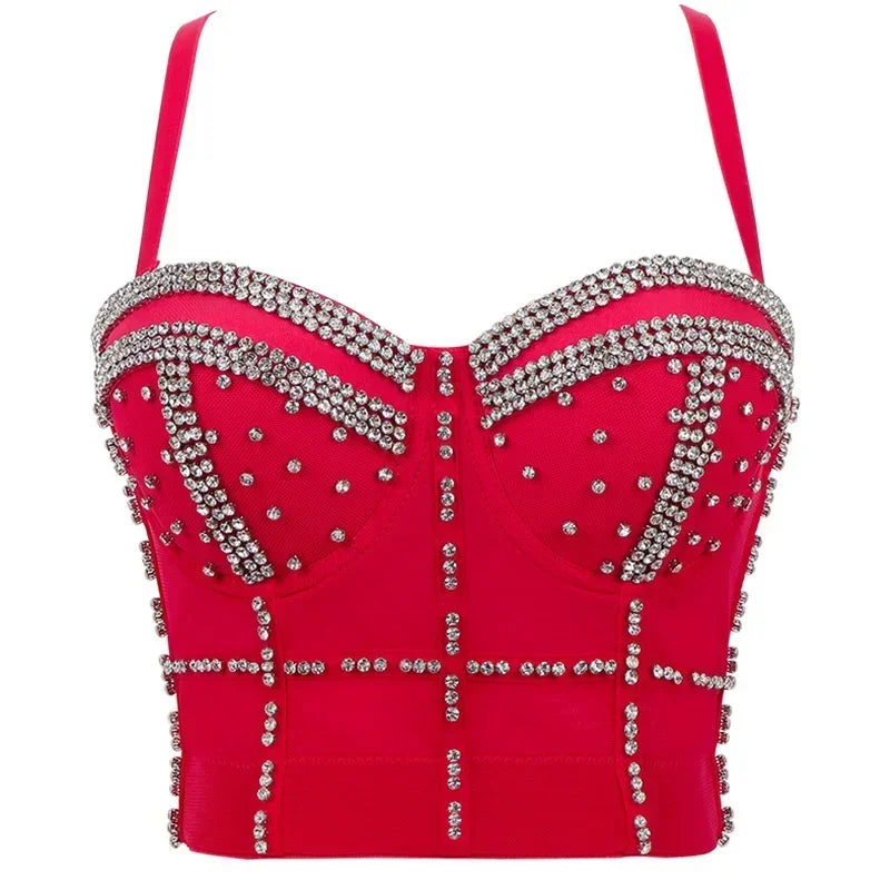 
                      
                        Rhinestone Diamond Sequin Tank Top Corset Crop Tops
                      
                    