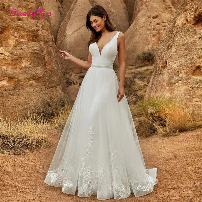 2 In 1 Wedding Jumpsuit With Detachable Skirt Two Pieces Bridal Dresses Pants Suit