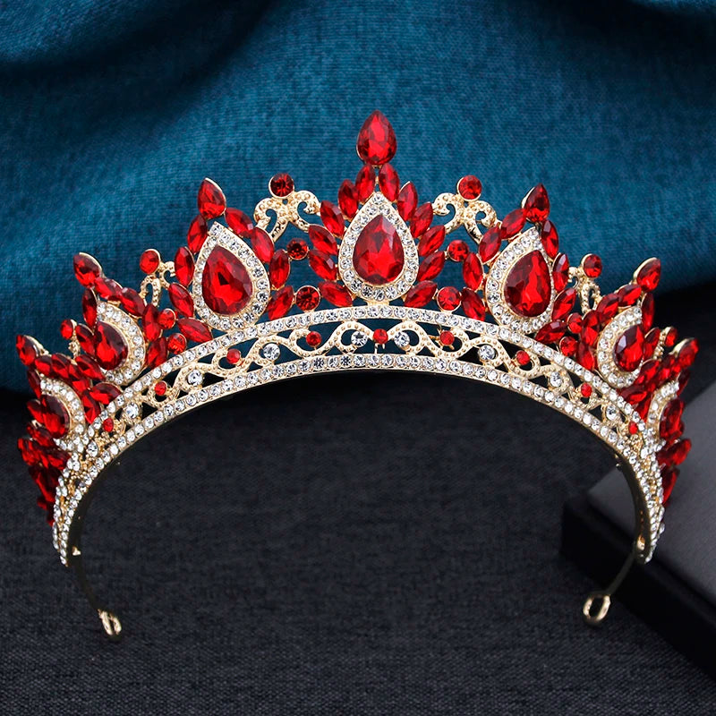 Exquisite Vintage Red Crown Princess Royal Queen Tiara  Prom Party Hair Jewelry