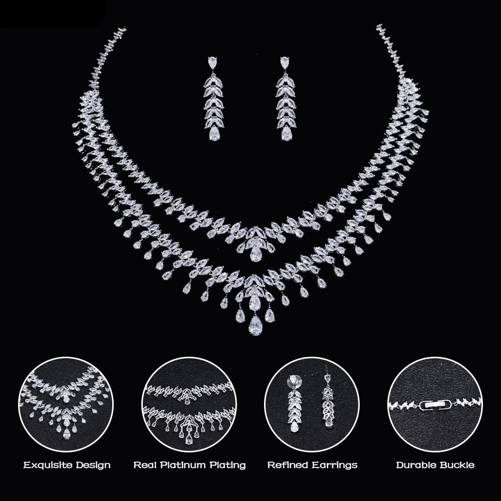 
                      
                        Cubic Zirconia Double Row 2pcs Necklace Earrings Jewelry Set Wedding  Accessory
                      
                    