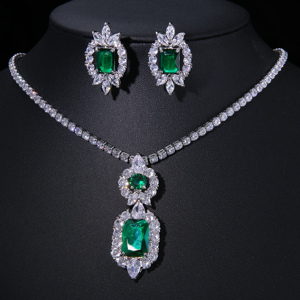 
                      
                        Luxury Green Cubic  Zirconia Crystal Necklace and Earrings Jewelry Set
                      
                    