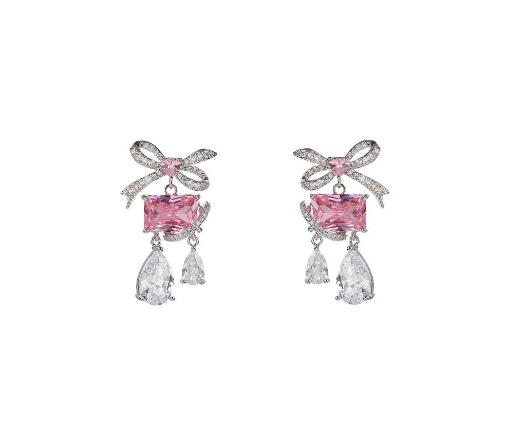 
                      
                        Cute Romantic Pink Cubic Zirconia Crystal Party Bow Knot Jewelry Earrings
                      
                    