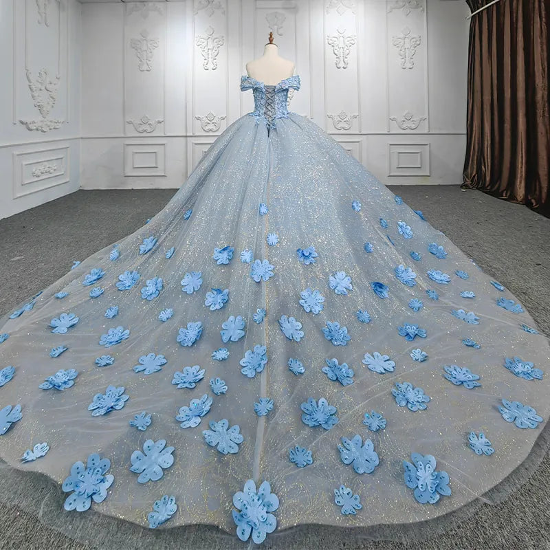 
                      
                        Quinceanera Blue Ball Gown Flower Dress
                      
                    