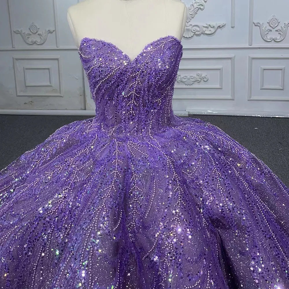 
                      
                        Sequined Beaded Purple Lace Ball Gown Sweetheart Party Dress
                      
                    