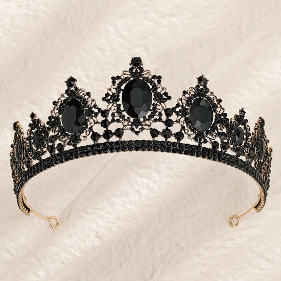 Forest Queen Black Crystal Rhinestone Crown Tiara Hair Accessory
