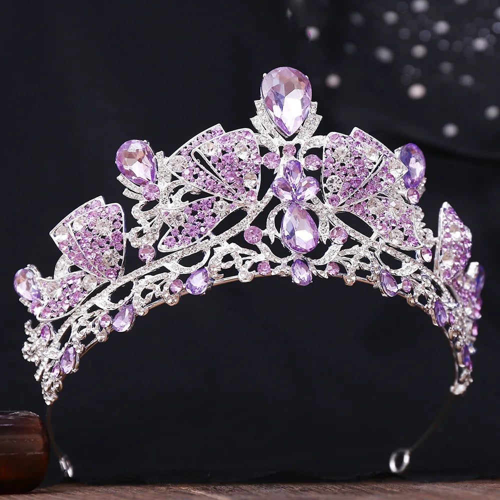 Butterfly Crystal Crown Rhinestone Princess  Tiara Hair Accessories, this stunning oversized tiara features brilliantly cut crystals arranged in a mesmerizing mirrored illusion pattern