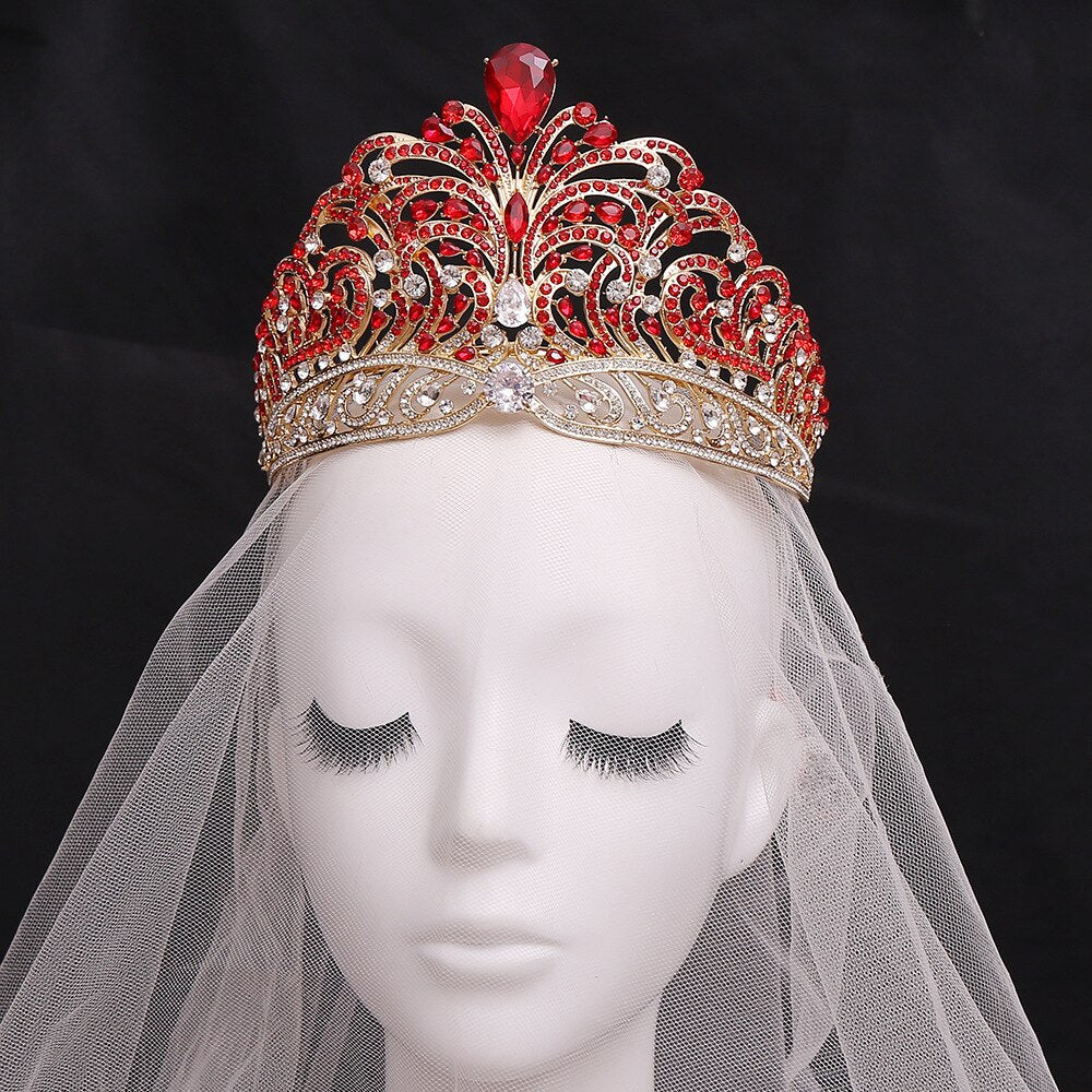 Load image into Gallery viewer, European Crystal Wedding Crowns Cubic Zircon Large Round Queen Tiara Party Hair Accessories

