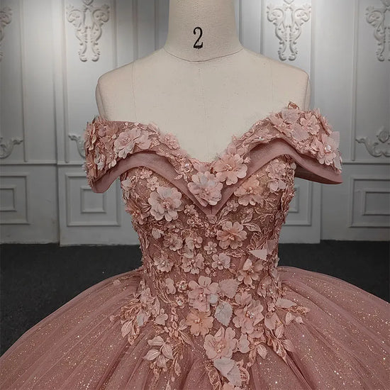 Quinceanera Pink Flower Ball Gown Dress – TulleLux Bridal Crowns ...