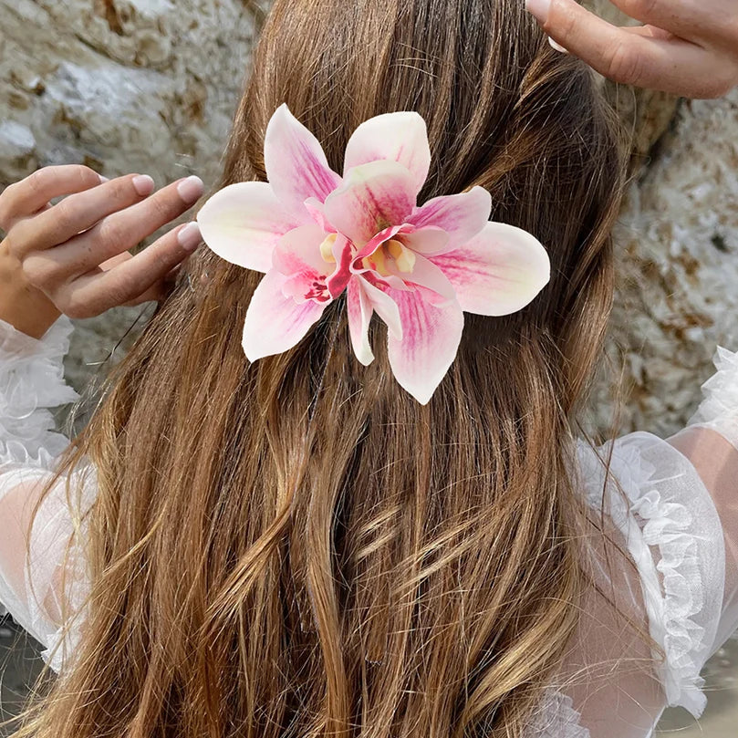 Orchid Flower Hair Clip Bohemian Small Hairpin Bridal Barrette Beach Wedding Accessories