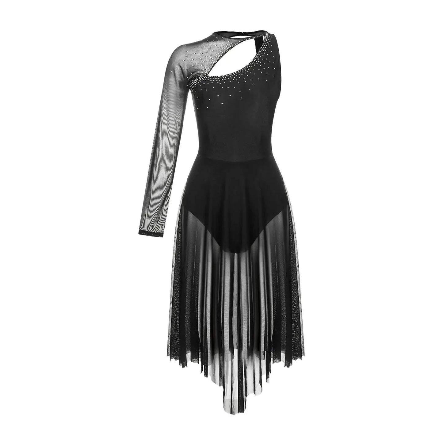 Womens Lyrical Dance Dress Sheer Mesh Gymnastics  Skating Stage Performance Costume