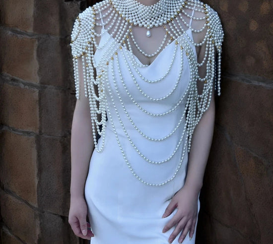 Pearls Beads Wedding Shawl Cape Elegant Bridal Accessory
