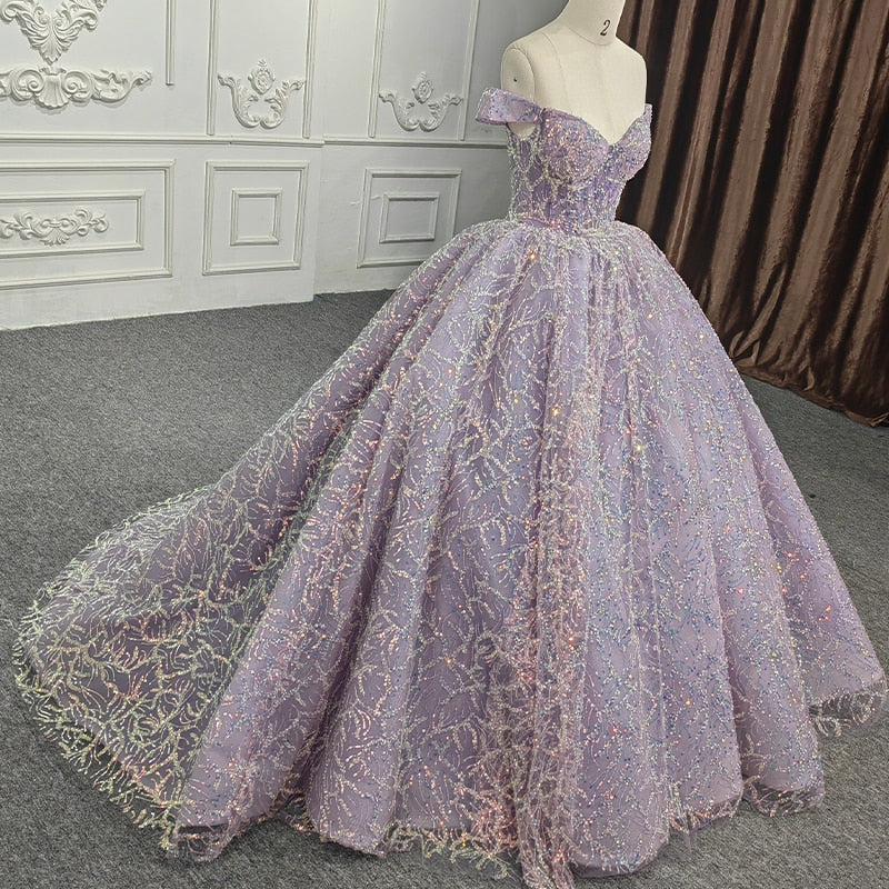 Quinceanera Ball Gown Purple Crystal Dress