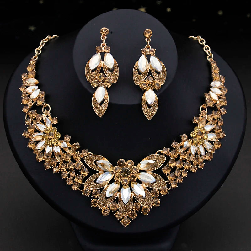 
                      
                        Elegant Champagne Crystal Bridal Fashion Jewelry Sets Crown Tiara Necklace Earring Accessories
                      
                    