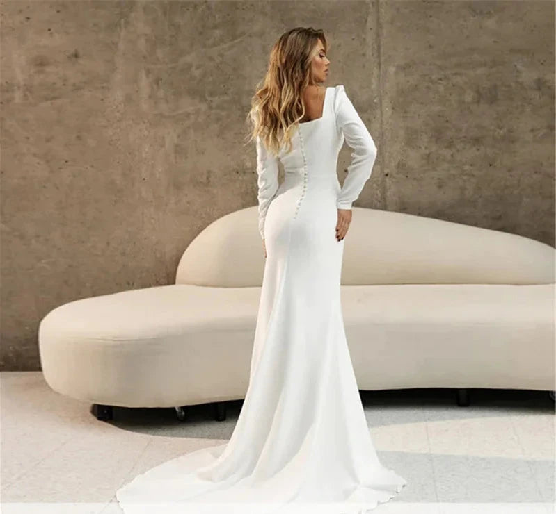 
                      
                        Long Sleeve Crepe Chiffon Mermaid Wedding Bridal Dress for Women
                      
                    