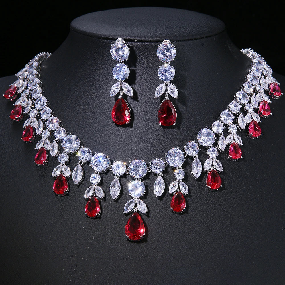 Cubic Zirconia Jewelry Set Wedding Party Necklace and Earrings, make a stunning impression at your next celebration with this oversized cubic zirconia jewelry set. 