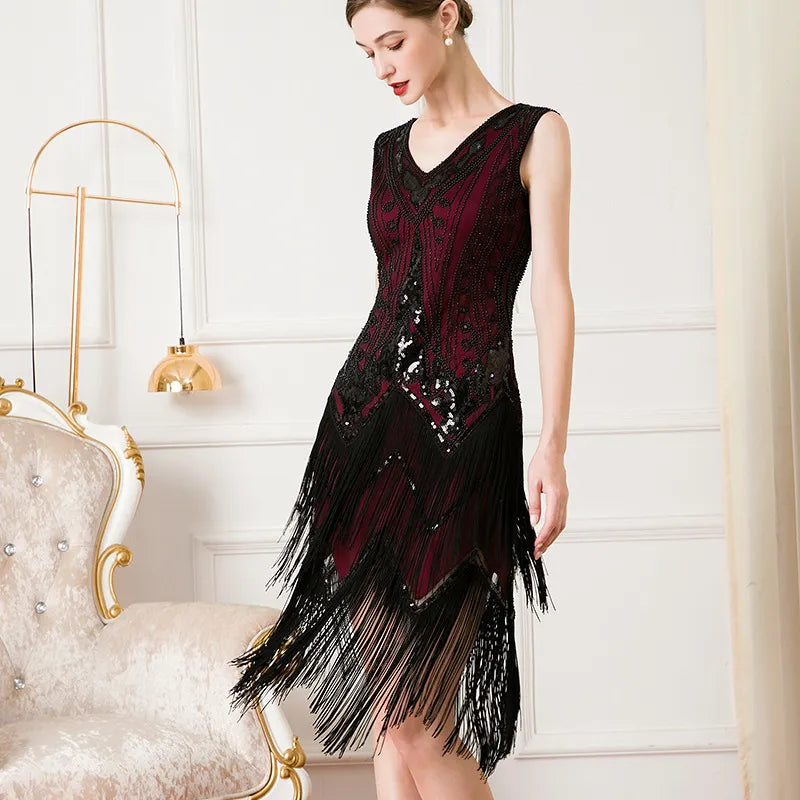 
                      
                        1920s Gatsby V-Neck Flapper Cocktail Dance Formal Evening Party Dress
                      
                    