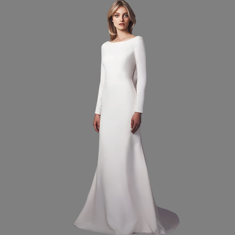 
                      
                        Long Sleeve Mermaid Back Cowl Wedding Dress Bridal Gown Sweep Train
                      
                    