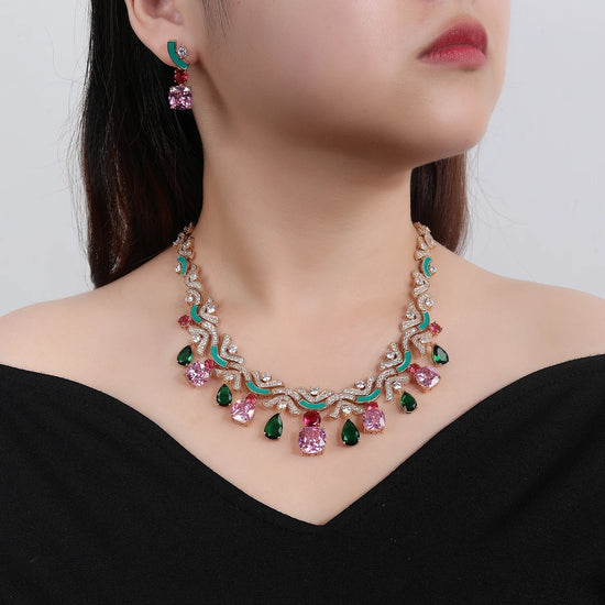 Luxury Cubic Zirconia ,Colors, White , Green, Earrings Necklace Jewelry Sets Costume Accessories