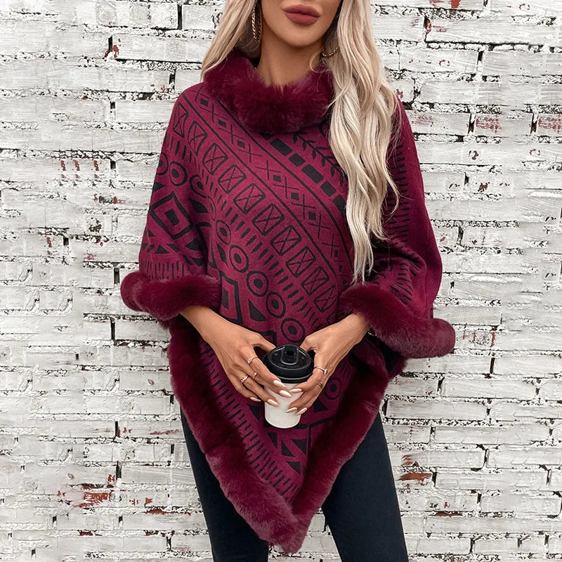 
                      
                        Women Cape Coat Sweater Pullovers Fur Collar Cloak  Warm Autumn Casual Ponchos
                      
                    