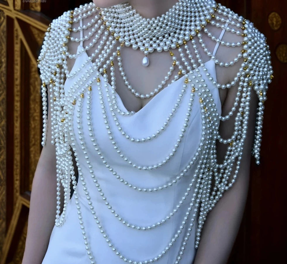 Pearls Beads Wedding Shawl Cape Elegant Bridal Accessory