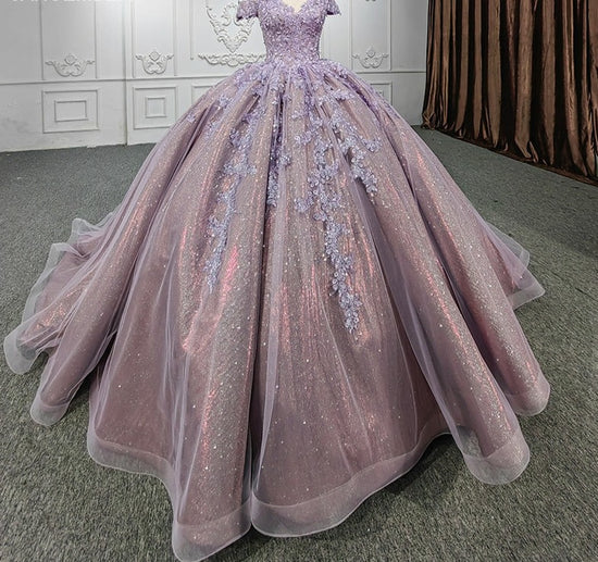 Quinceanera Purple Ball Gown Flower Dress – TulleLux Bridal Crowns ...