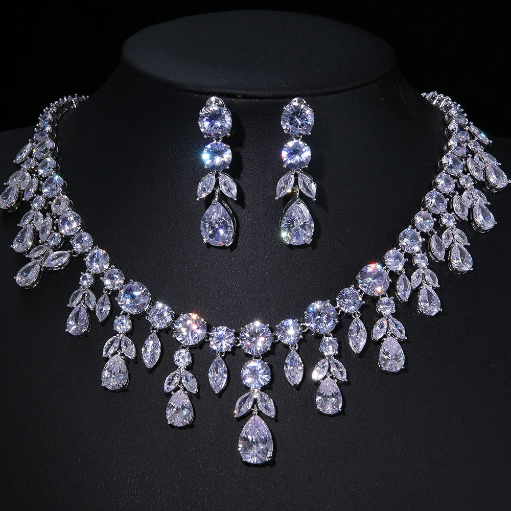 
                      
                        Cubic Zirconia Jewelry Set Wedding Party Necklace and Earrings, make a stunning impression at your next celebration with this oversized cubic zirconia jewelry set. 
                      
                    