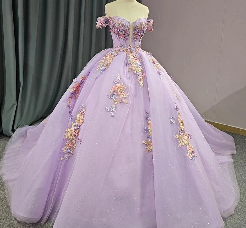 Purple Deep V-neck Quinceañera Dress
