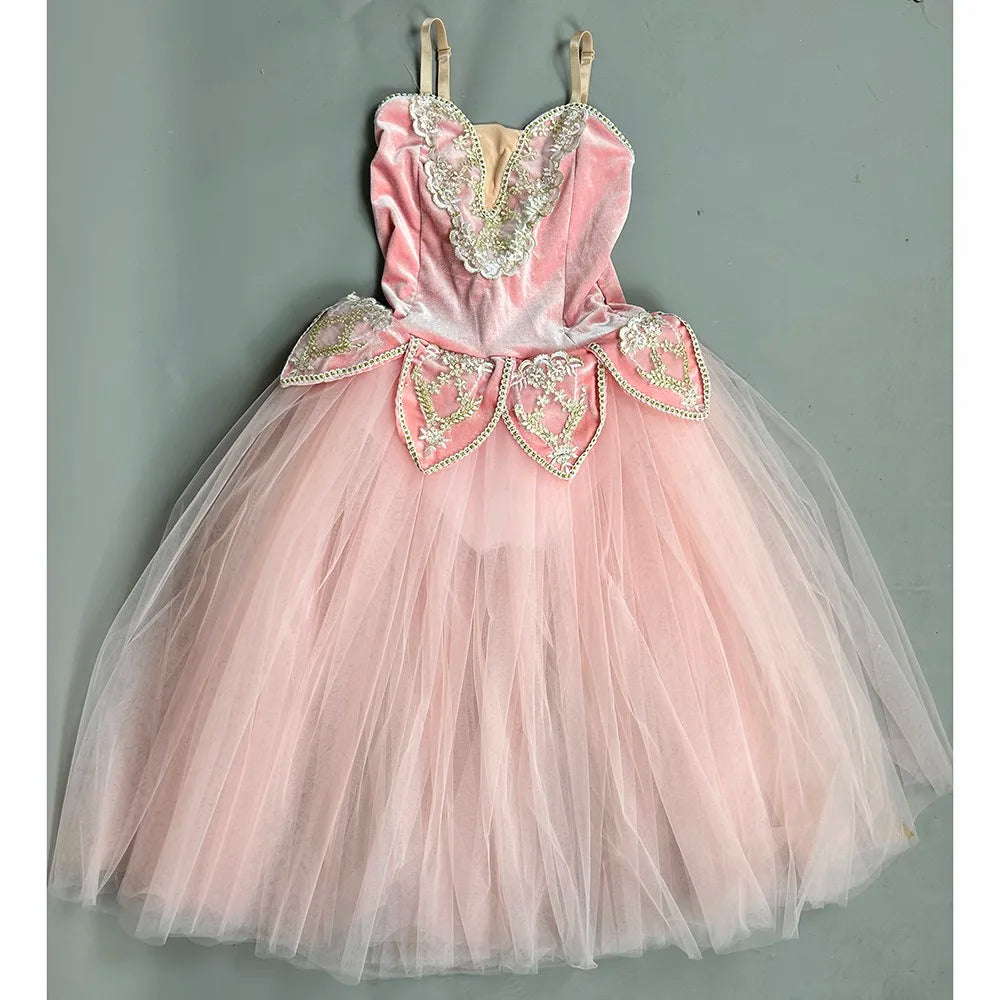 Girls Long Ballet Dress Professional Tutu Performance Costume