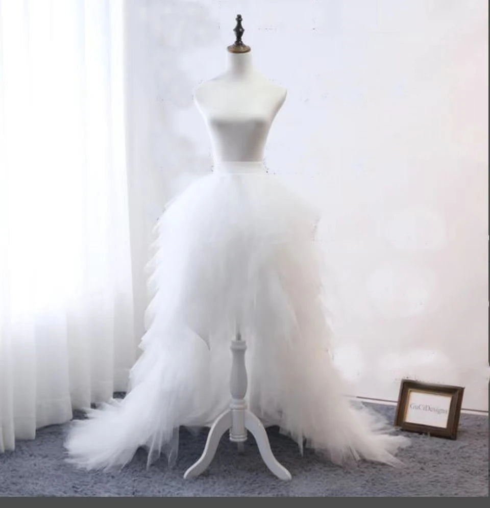 
                      
                        White Tulle Tiered Detachable Train Wedding Removable Over Skirt For Bridal Dresses
                      
                    