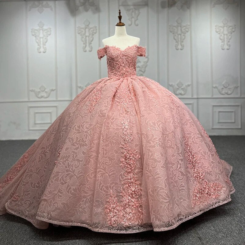 Quinceanera Pink Flower Ball Gown Dress – TulleLux Bridal Crowns ...