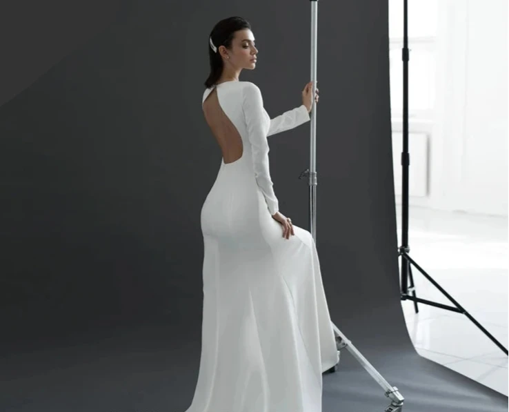 
                      
                        Civil Wedding Dress Mermaid Long Sleeve Backless Soft Satin Simple Bridal Gown
                      
                    