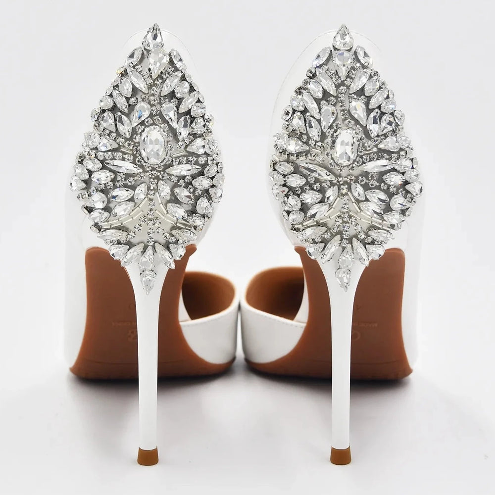 Crystal  Rhinestone White Pointed High Heel Wedding Pumps