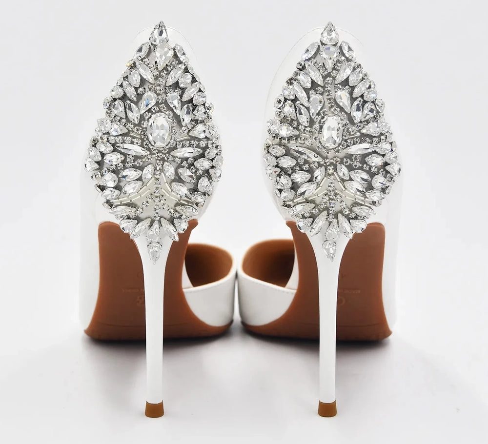 Crystal  Rhinestone White Pointed High Heel Wedding Pumps