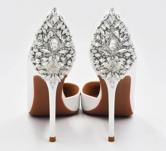 Bridal Rhinestone Embellished Stiletto Pumps Satin Pointy Toe Wedding Shoes  | Up2Step