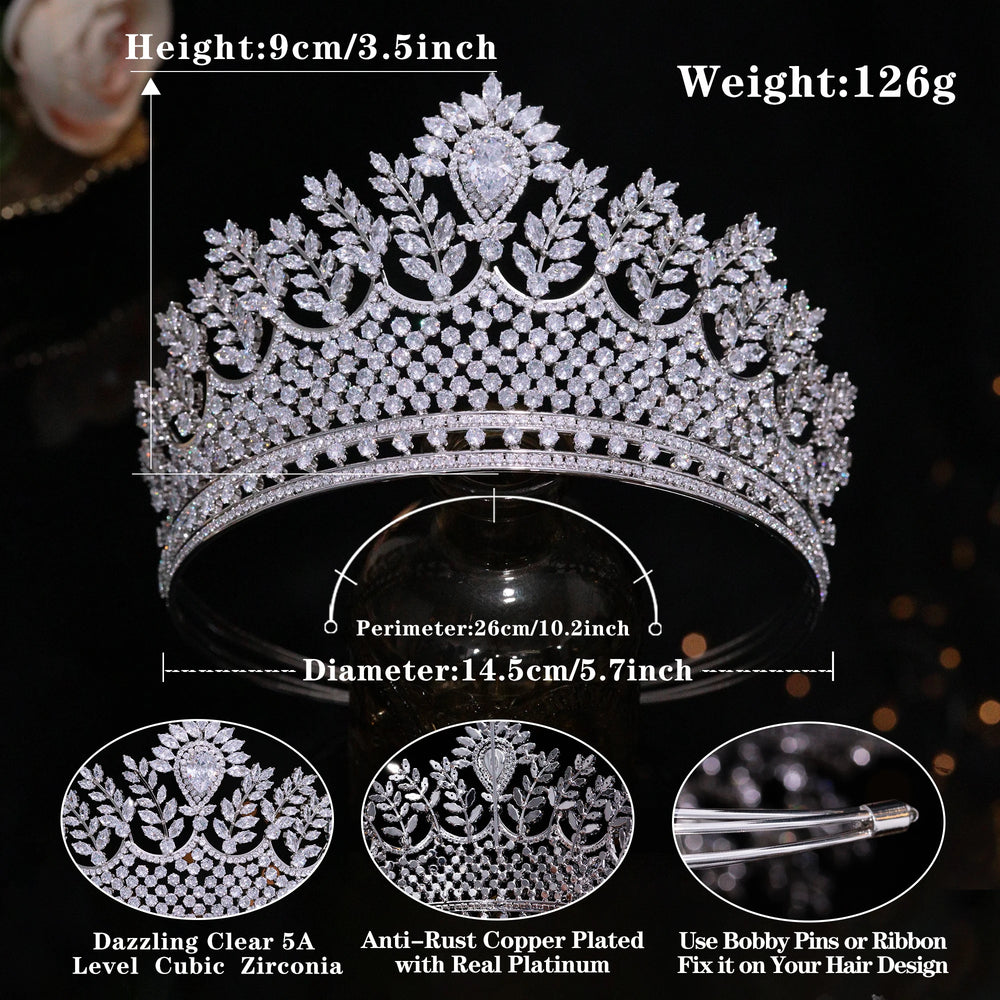 Cubic Zirconia Wedding Bridal Big Tiara Crown Luxury Handmade Princess Hair Accessory