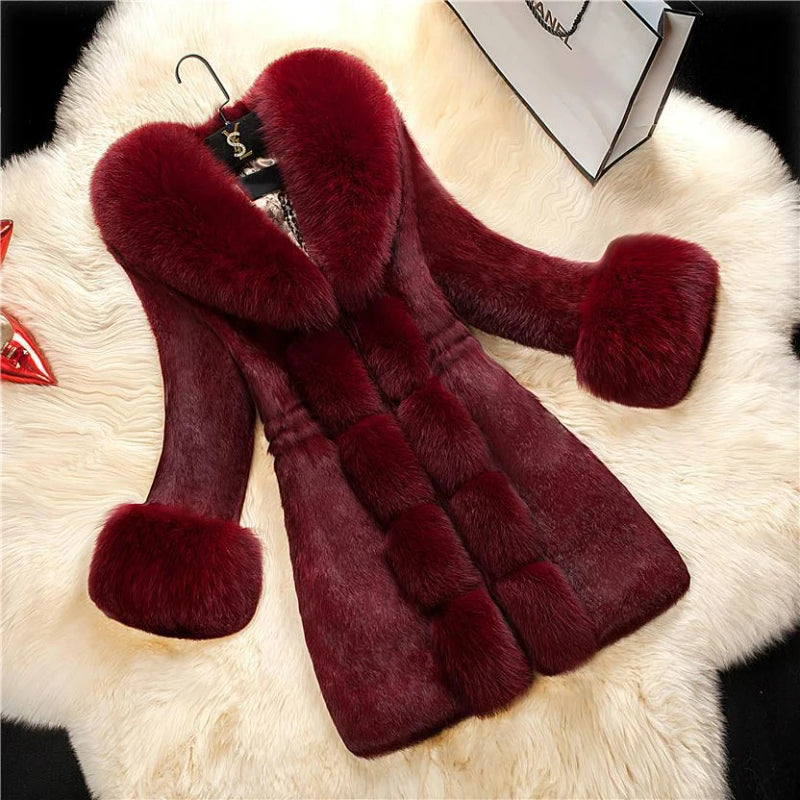 
                      
                        Faux Fur Coat for Women Fashion Faux Rabbit Fur Medium Length Fur Collar Coat
                      
                    