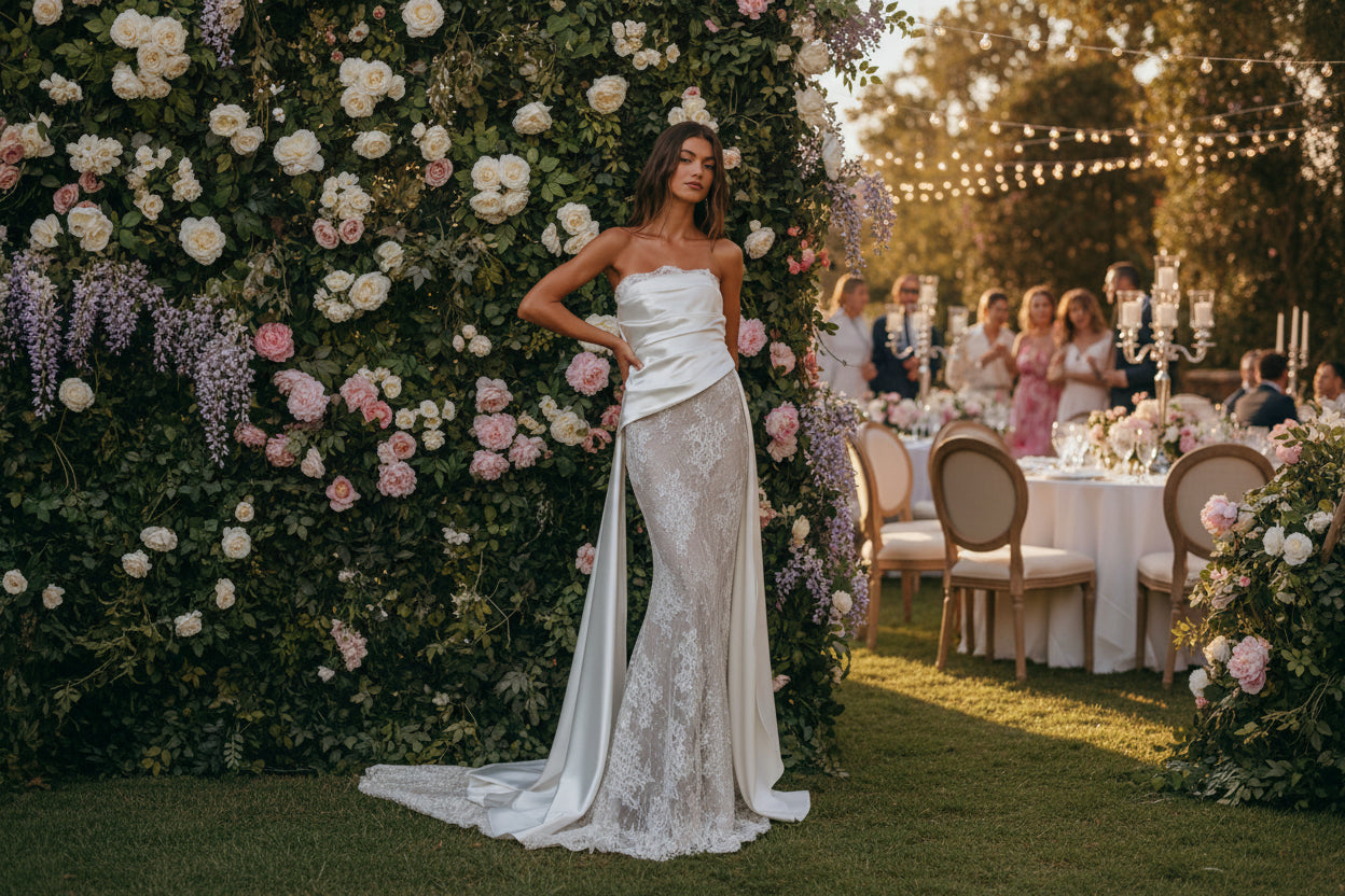 Boho Wedding Dress White Mermaid Lace Corset Style Bridal Gown, Embrace your inner bohemian bride in this stunning white wedding dress