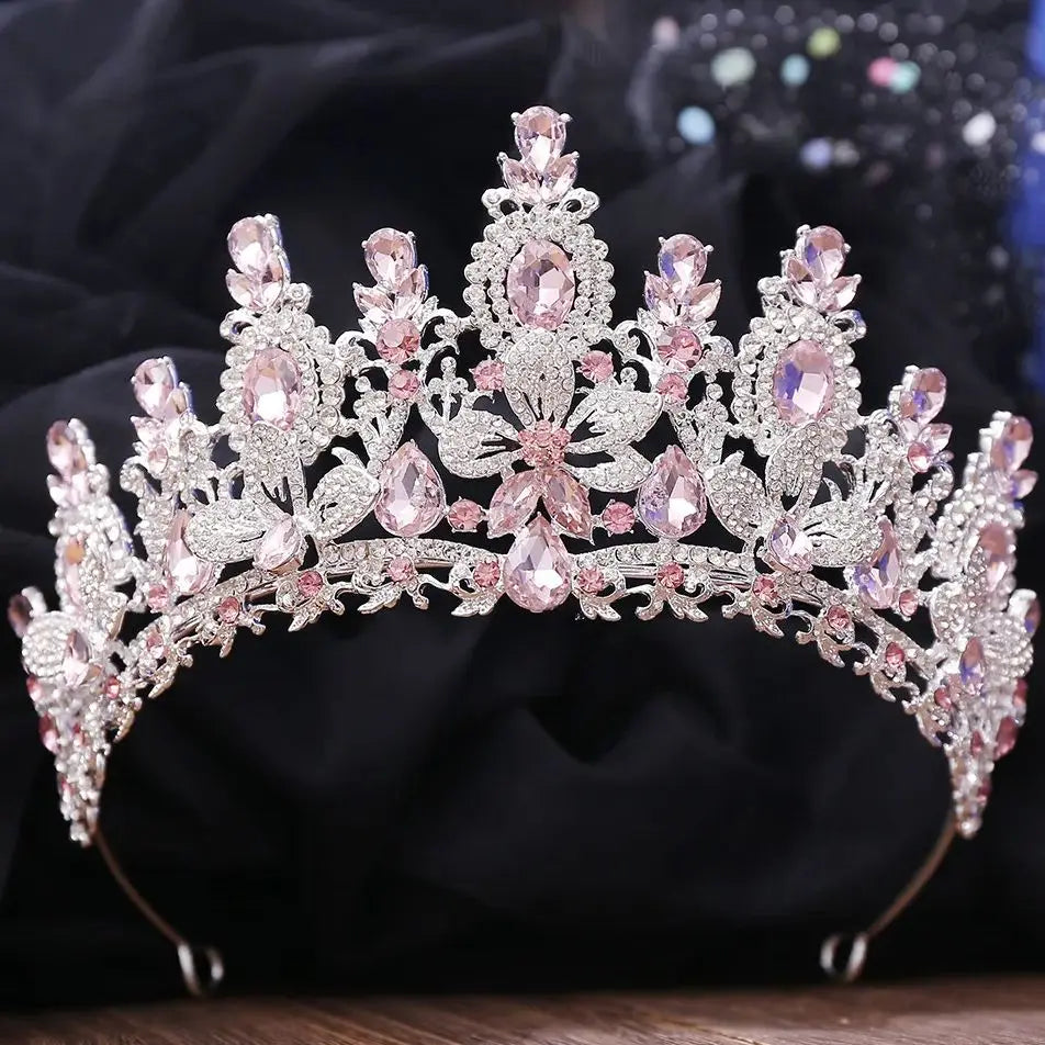 10 Color Opal Pink Crystal Tiara Crown For Women Party Hair Accessories