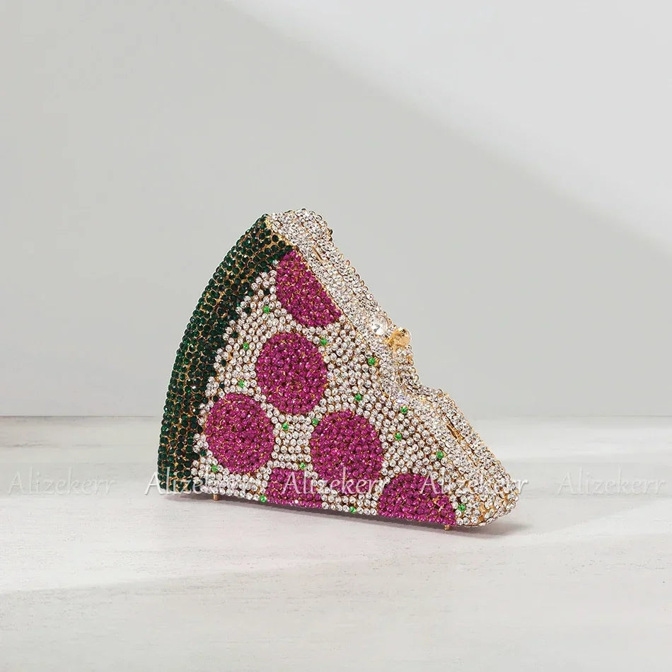 
                      
                        Crystal Pizza Slice Purse Mini Evening Metallic Rhinestone Clutch Bag
                      
                    