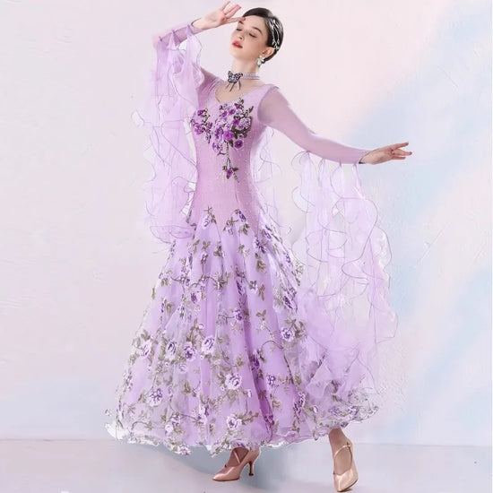 Ballroom Dance Competition Dress Embroidery Rhinestones Performance Wear