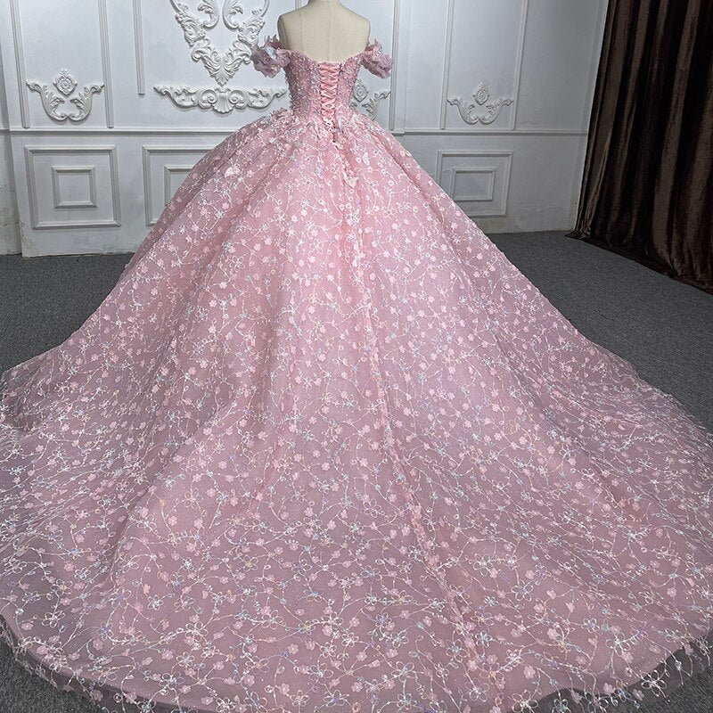 
                      
                        Classic Quinceanera Dress Ball Gown With Pink Flowers
                      
                    