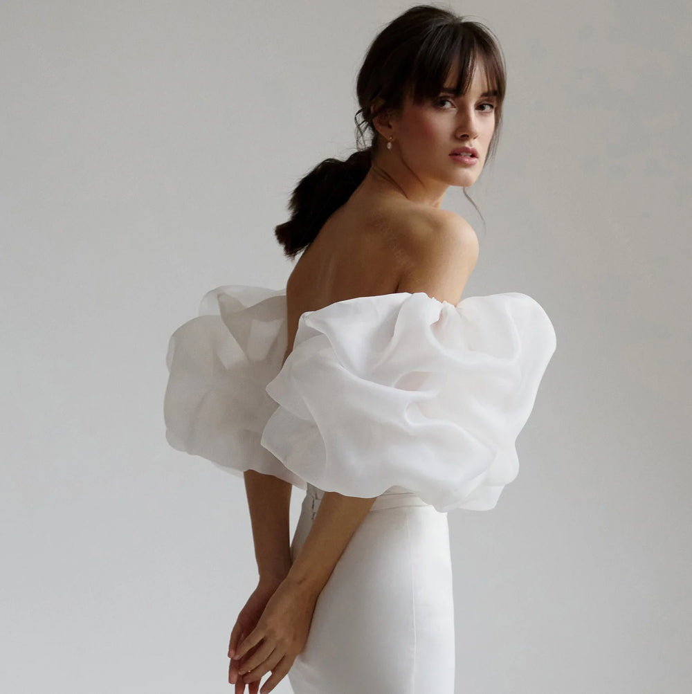 Organza Satin Puff Removable Sleeves Ruffles Dreamy Wedding Bridal Accessory