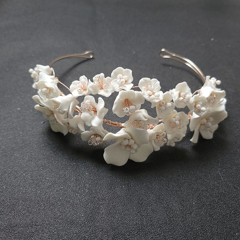 
                      
                        Handmade Luxury Rhinestones Pearls Ceramic Flower Bridal Tiara Headband Wedding Crown
                      
                    